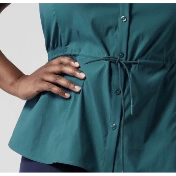 Athleta Levitate Poplin Tank Women L Teal Blue NWT Activewear Outdoor Utility - Picture 2 of 8